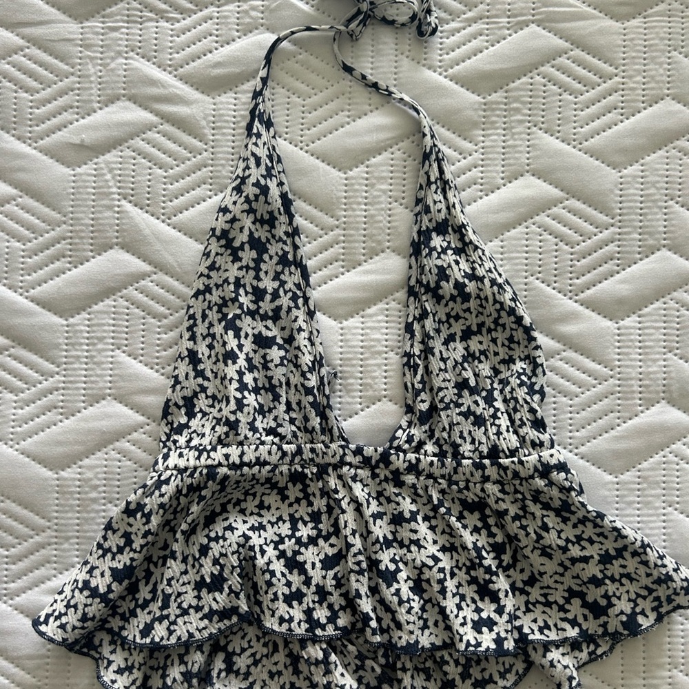 Garage Monochrome Floral Halter Bodysuit